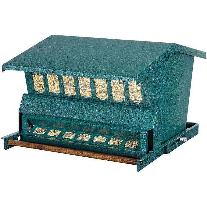 Rugged Green Metal Squirrel-Proof Bird Feeder with Easy-Refill Top-2