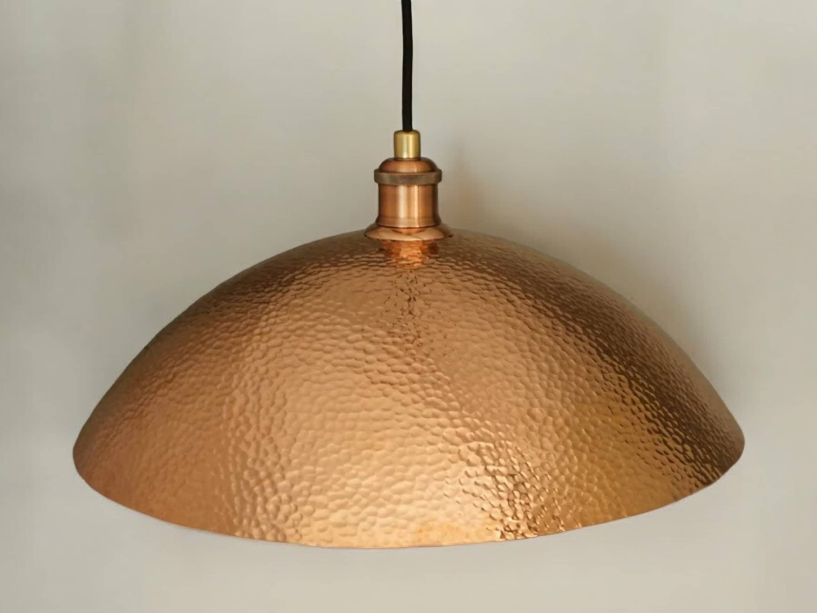 Handcrafted Hammered Solid Copper Dome Pendant Ceiling Light Fixture-2