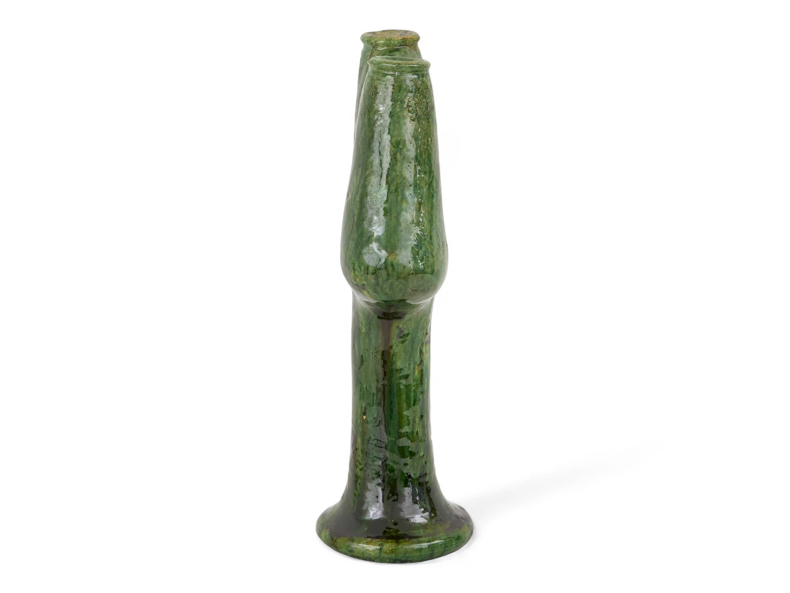 Artisan Handmade Moroccan Tamegroute  Green Glazed Vase-2