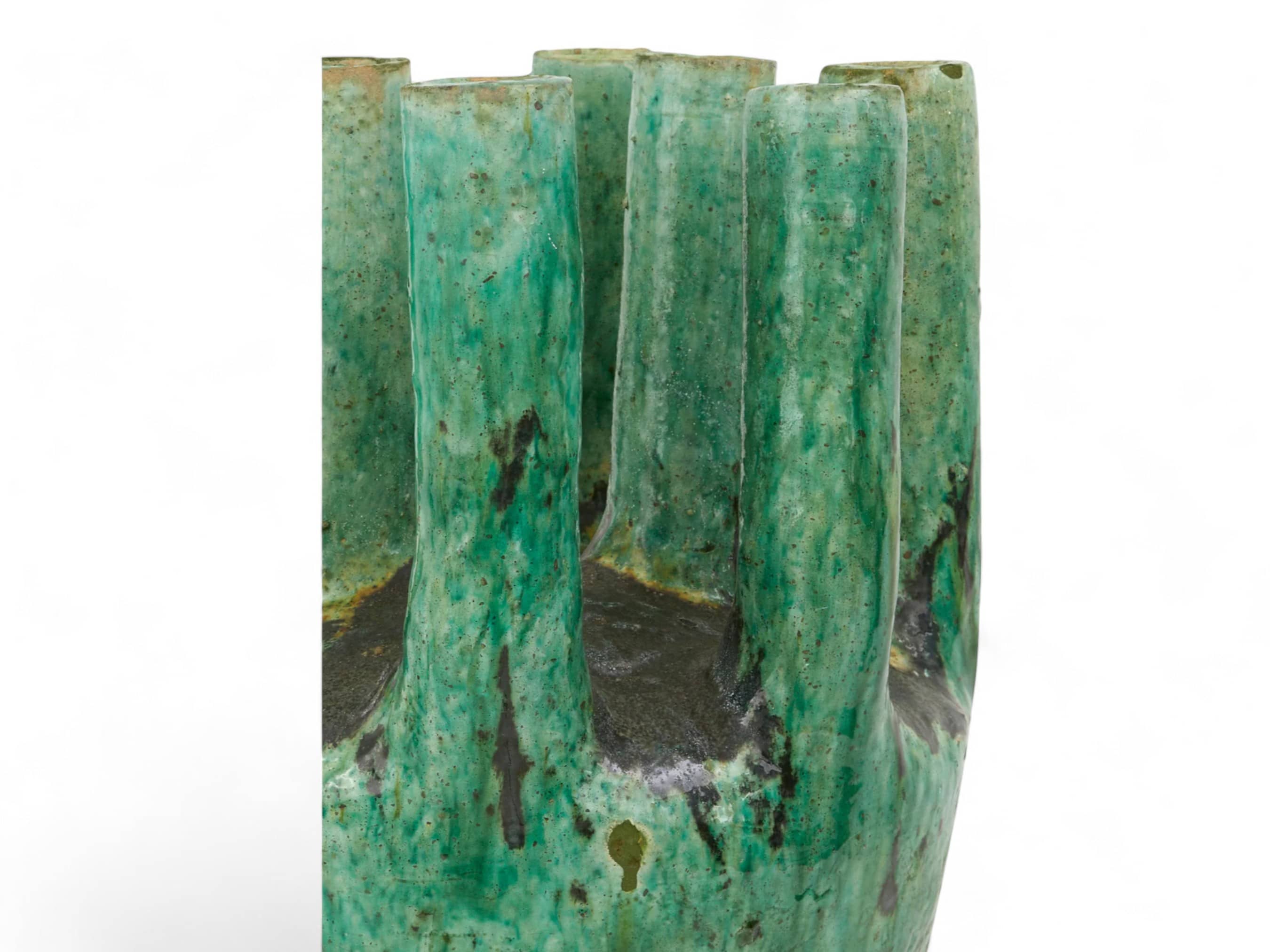 Artisan Handmade Moroccan Tamegroute  Green Glazed Vase-3