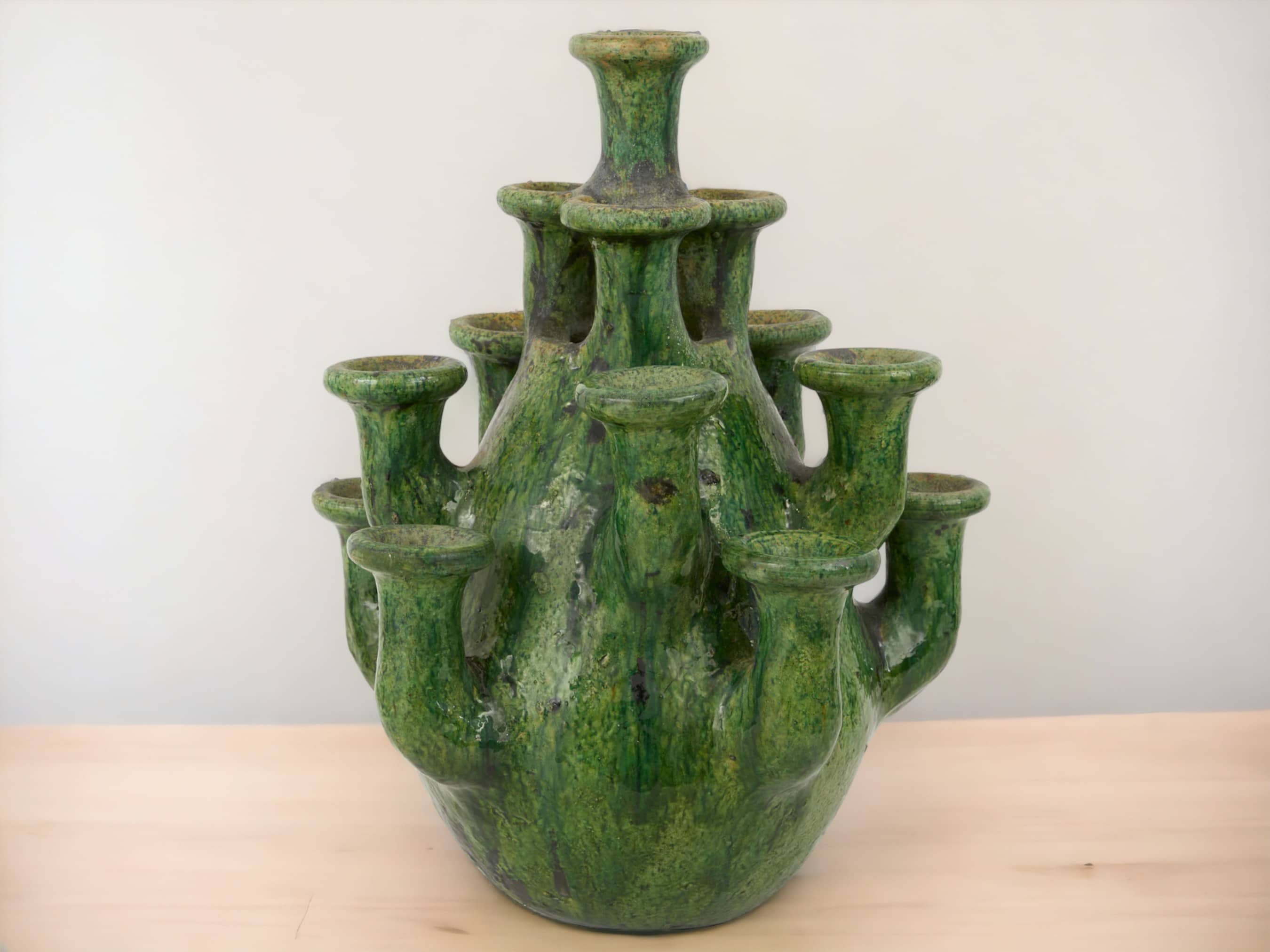 Artisan Handmade Moroccan Tamegroute  Green Glazed Vase-1