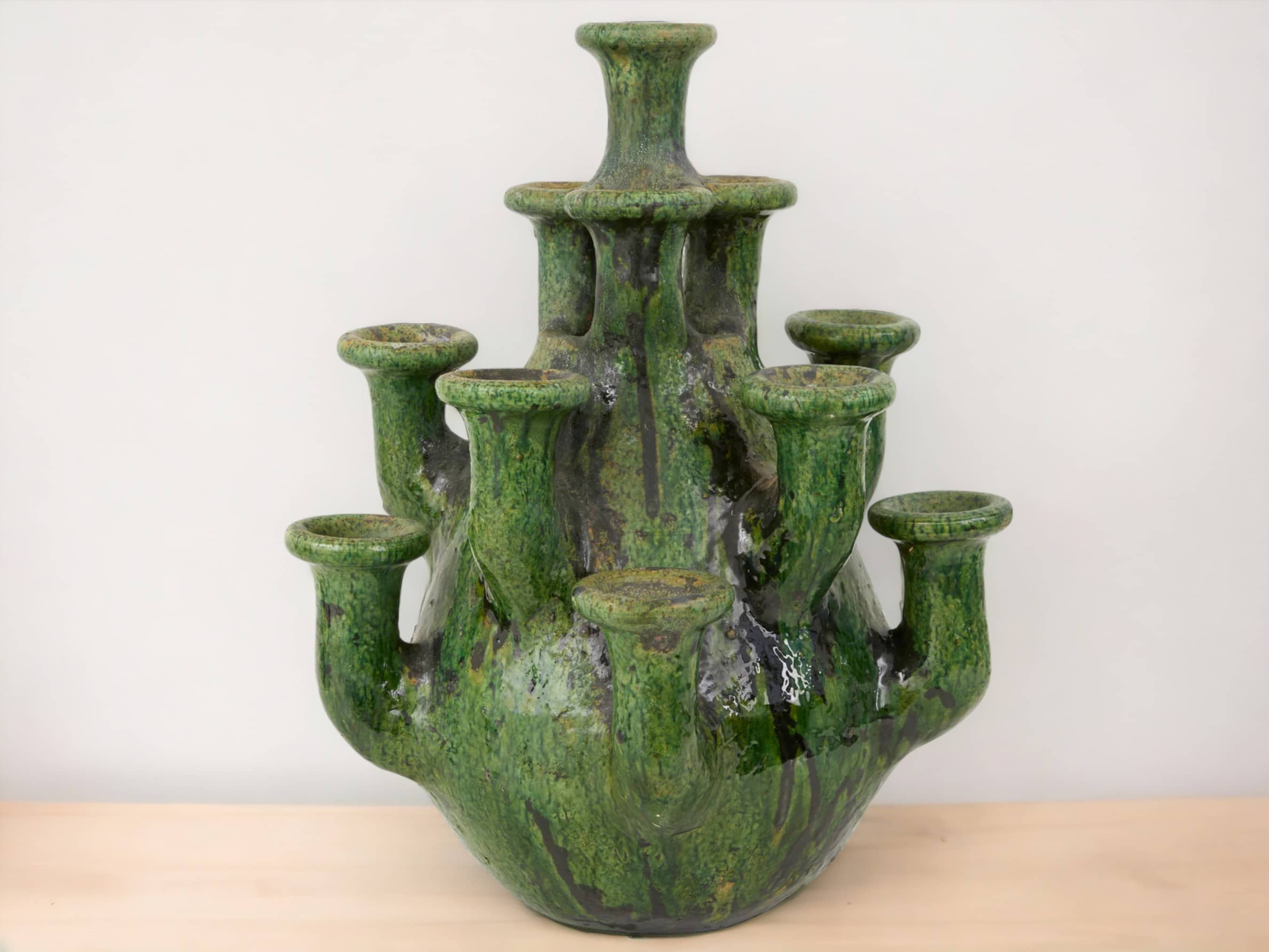 Artisan Handmade Moroccan Tamegroute  Green Glazed Vase-2