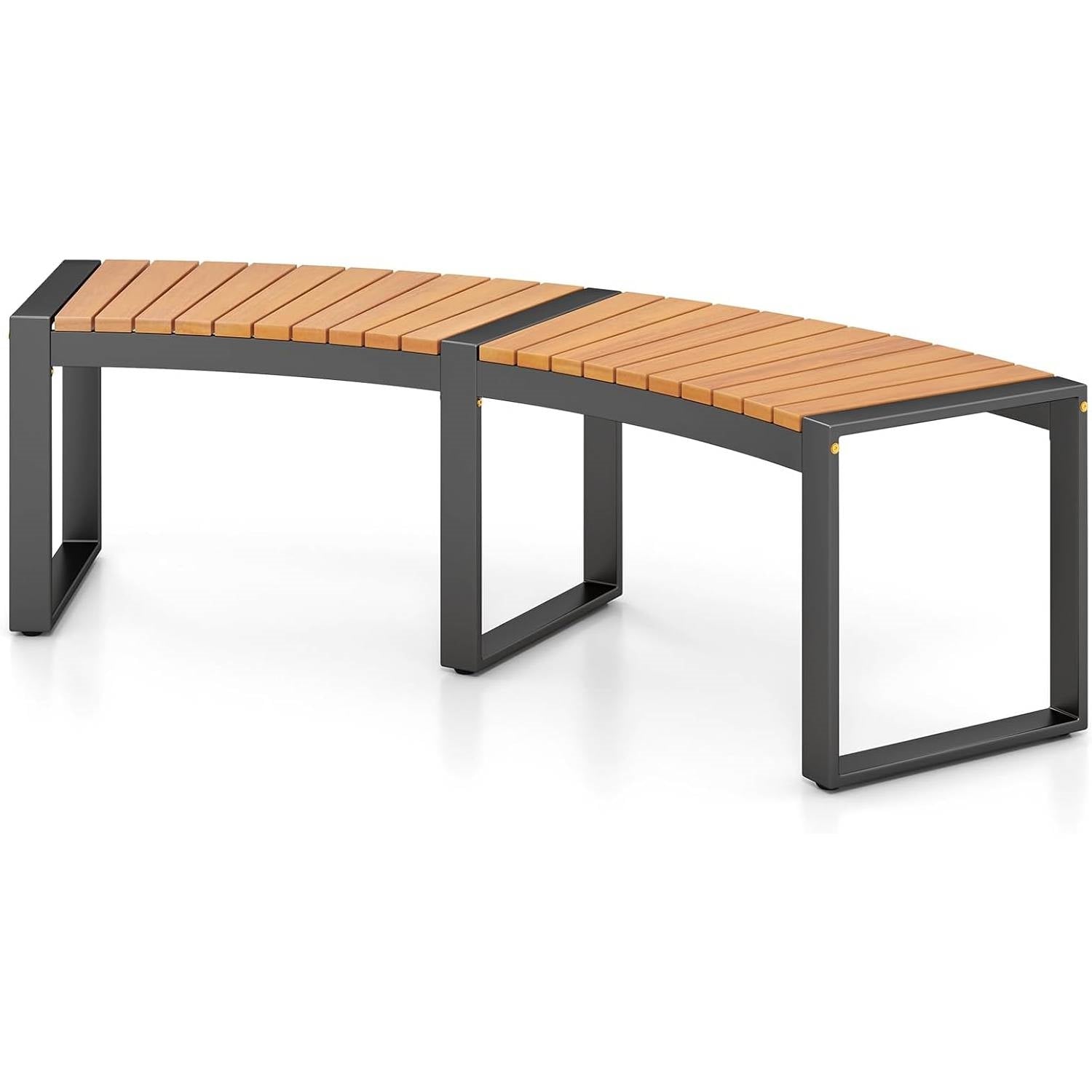 Outdoor Metal Frame Wood Slat Backless Garden Bench with Modern Arch Design-0