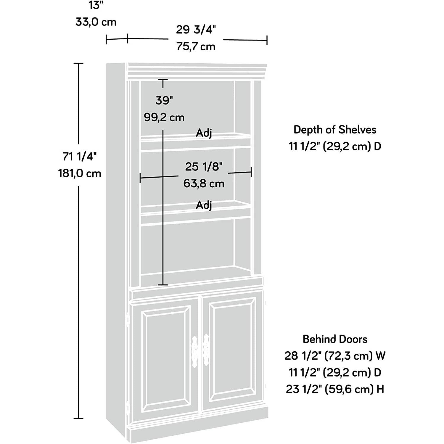 71-inch High 3-Shelf Wooden Bookcase with Storage Drawer in Cherry Finish-4