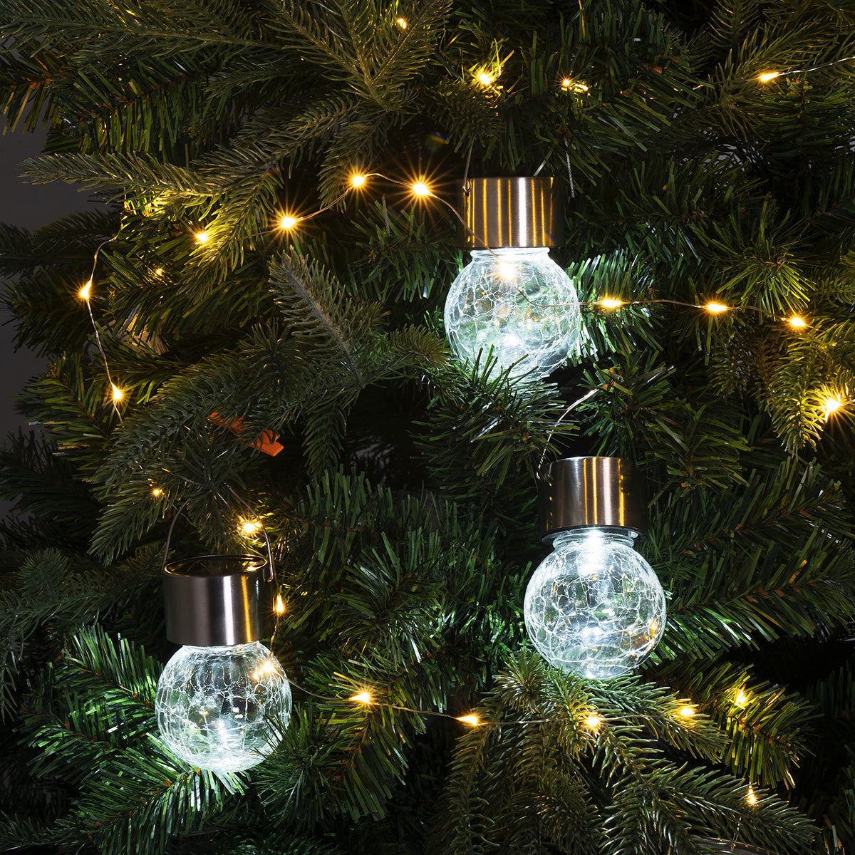 Gigalumi Solar Crackle Glass Hanging Ball Lights Set (8&12 Pack)-2