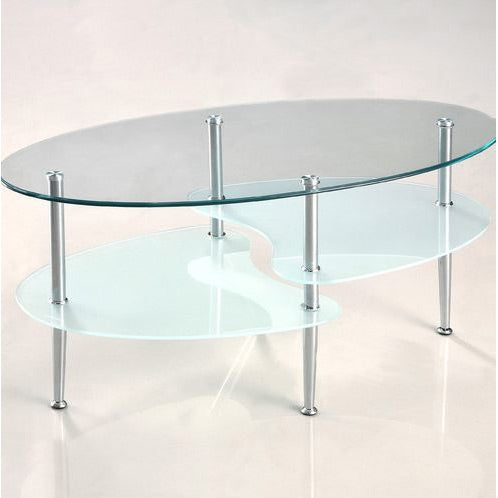 Modern Oval Glass Coffee Table with Chrome Metal Legs-0