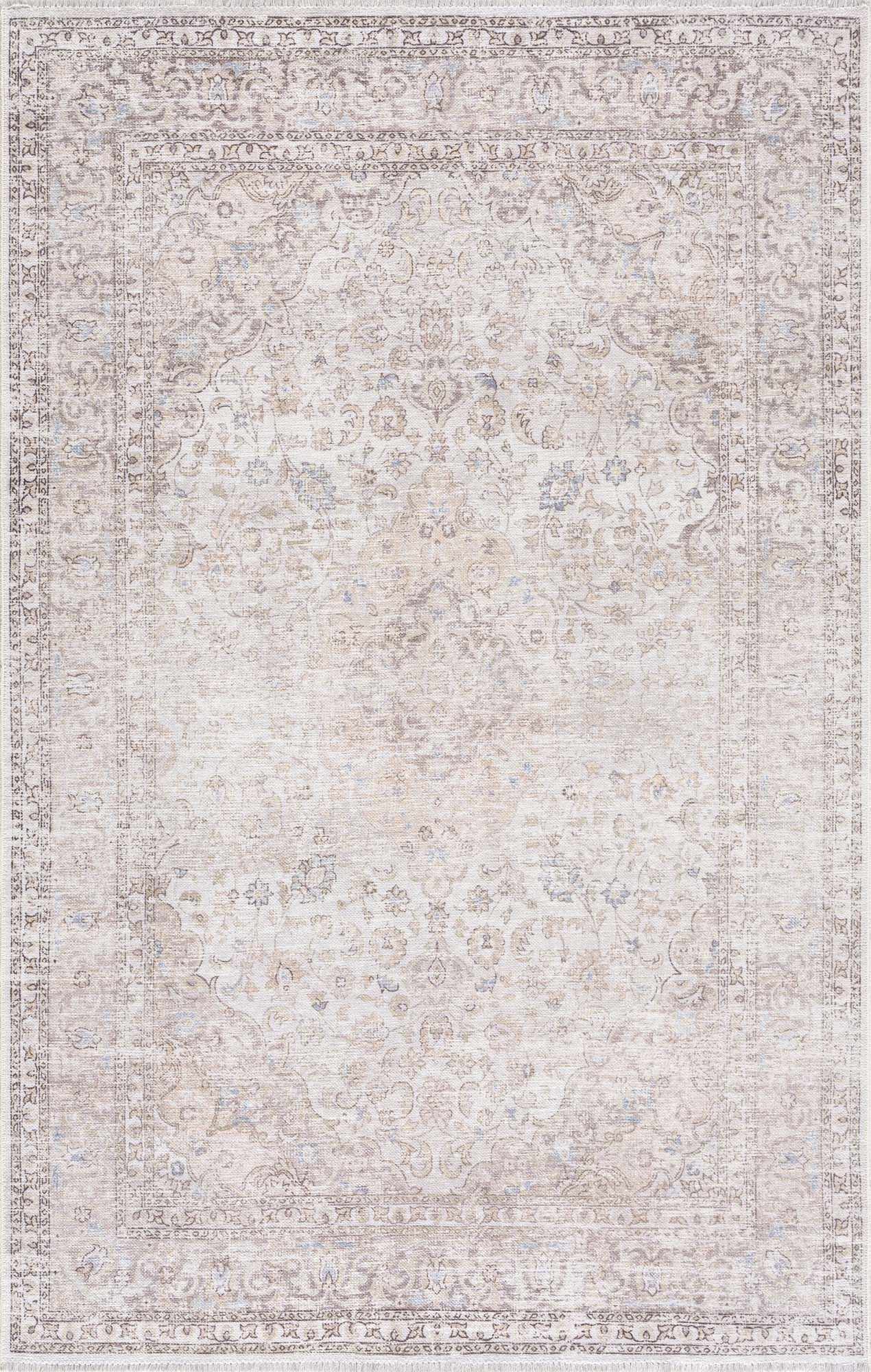 Cream Holi-2301 Washable Area Rug-1