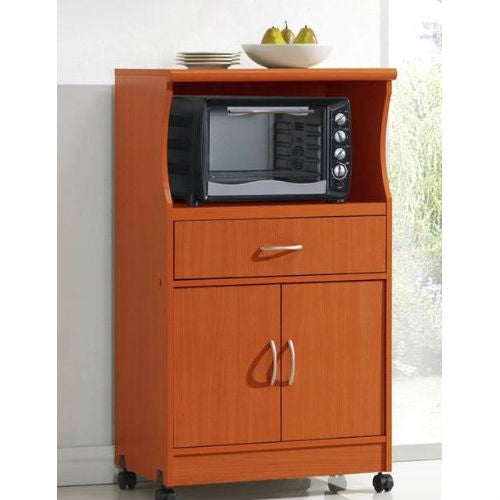 Mahogany Wood Finish Kitchen Cabinet Microwave Cart-0