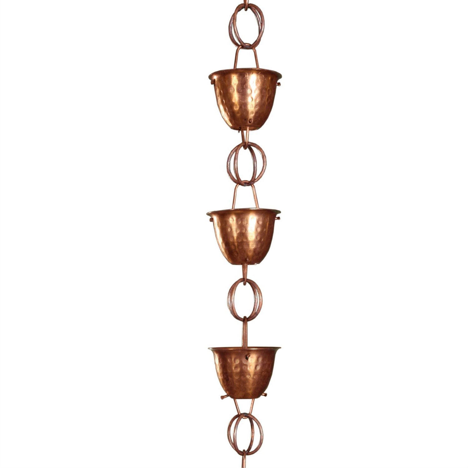 Hammered Copper Cups 8.5-Feet Rain Chain Rain Gutter Downspout Alternative-0