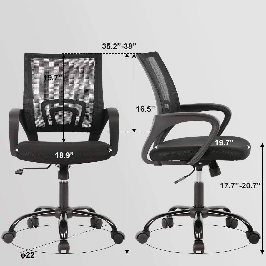 Black Modern Mid-Back Ergonomic Mesh Office Desk Chair with Armrest on Wheels-3