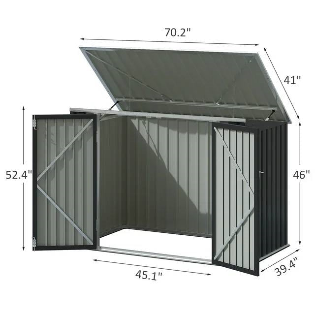 Outdoor Black Grey Galvanized Steel Garbage Trash Can Storage Shed-3