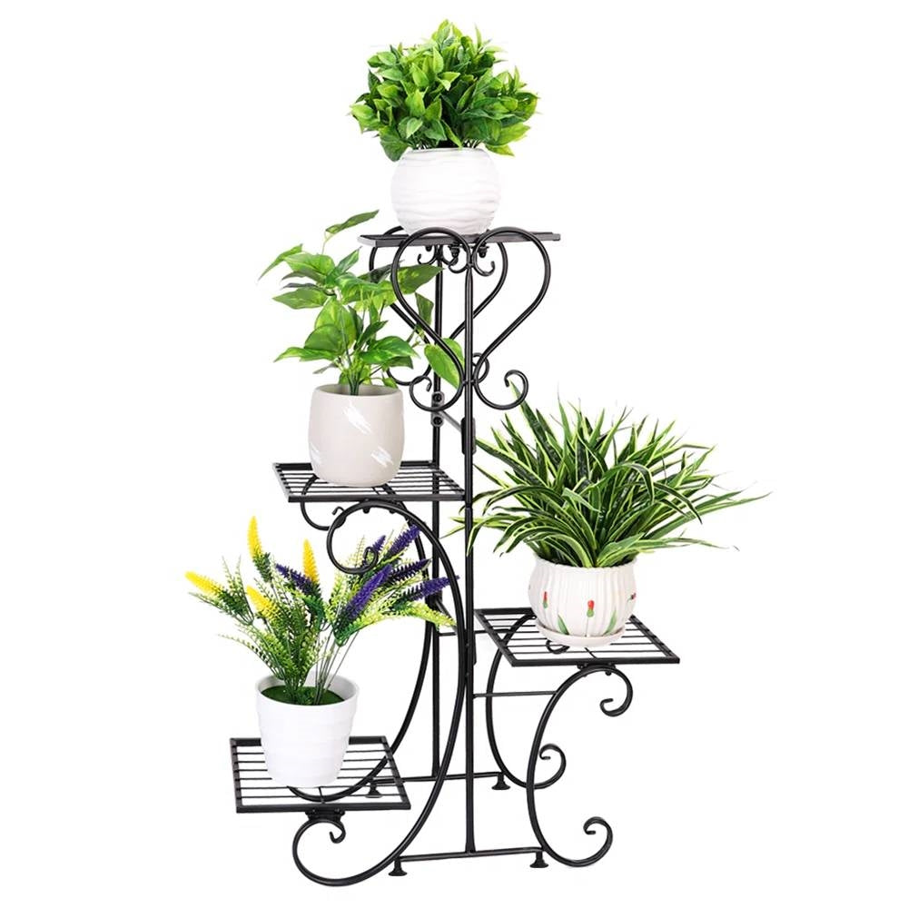 Elegant Black Metal 4-Shelf Plant Stand-0