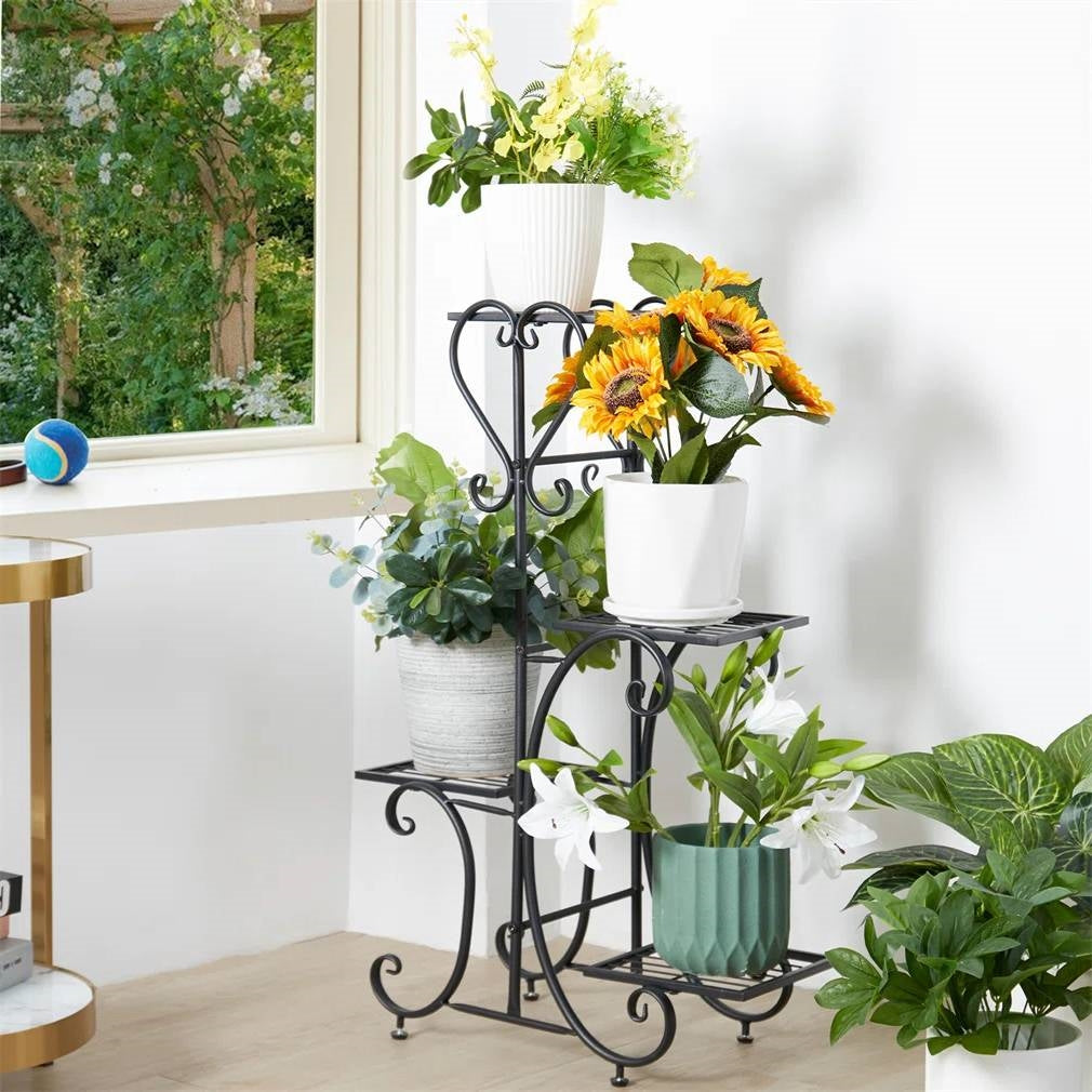 Elegant Black Metal 4-Shelf Plant Stand-1