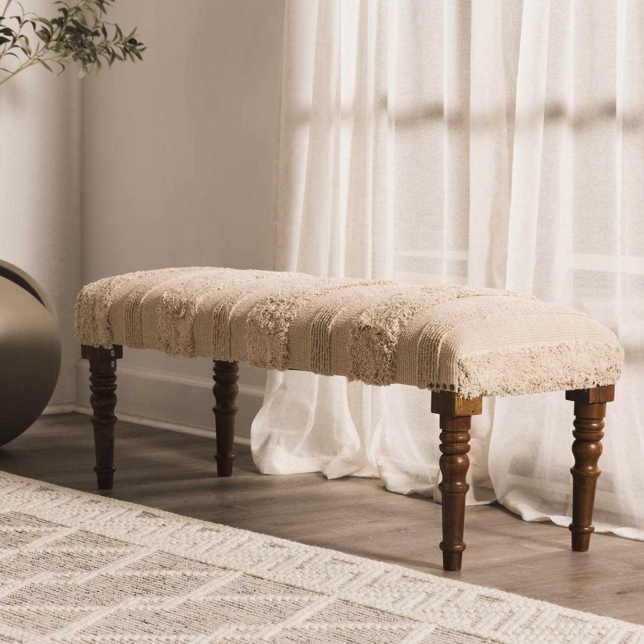 Manzaneque Chenille Striped Beige Bench-1