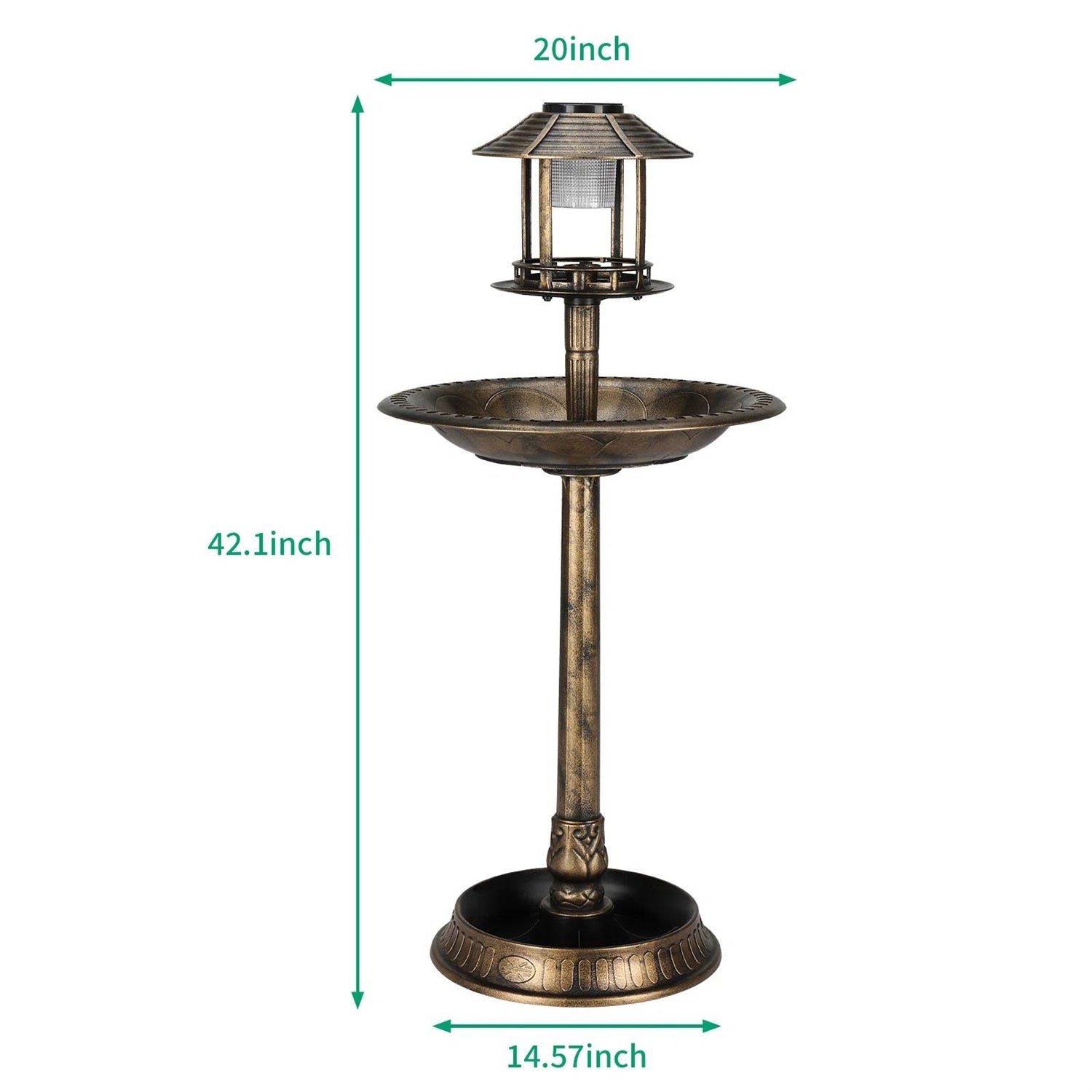 Outdoor Garden Birdbath in Bronze Finish with Solar Light-4