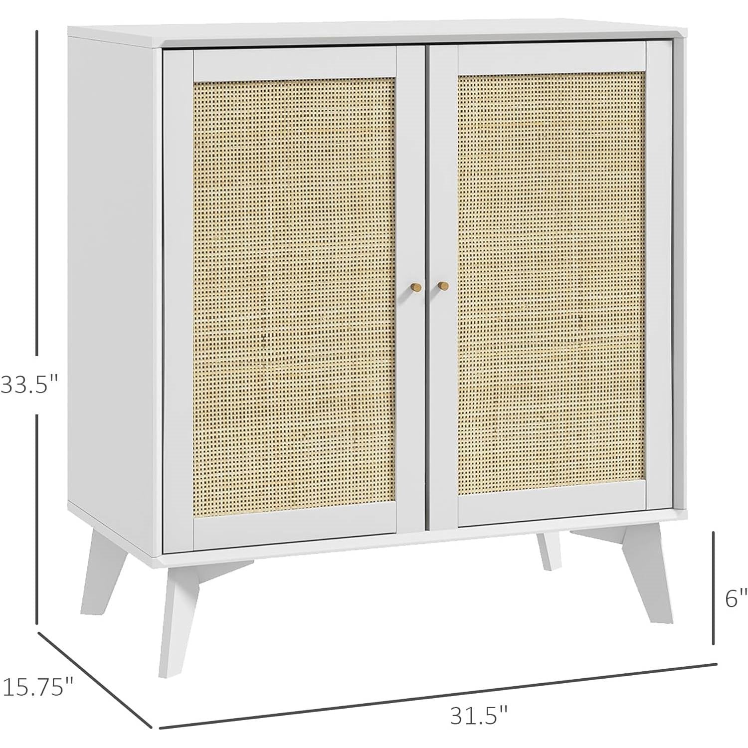 Modern Mid-Century Rattan Sideboard Buffet Table Dining Storage Cabinet in White-4