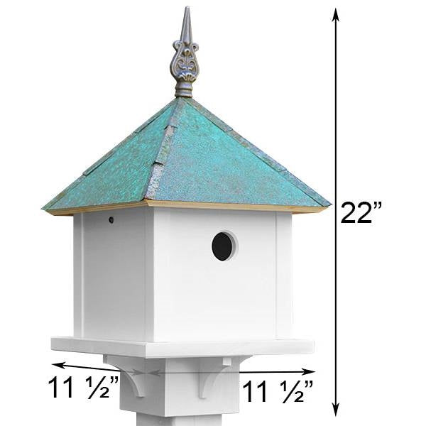 White PVC Square Bird House with Verdigris Copper Roof - Made in USA-1