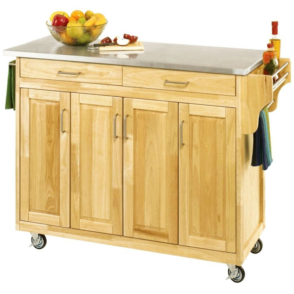 Stainless Steel Top Wooden Kitchen Cart Island with Casters-0