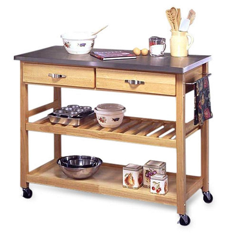 Stainless Steel Top Kitchen Cart Utility Table with Locking Wheels-0