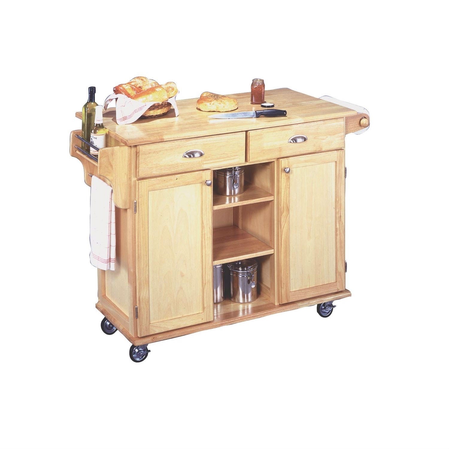 Natural Wood Finish Kitchen Island Cart with Locking Casters-2