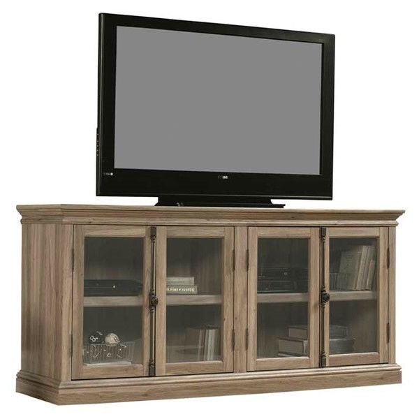 Salt Oak Wood Finish TV Stand with Tempered Glass Doors - Fits up to 80-inch TV-1