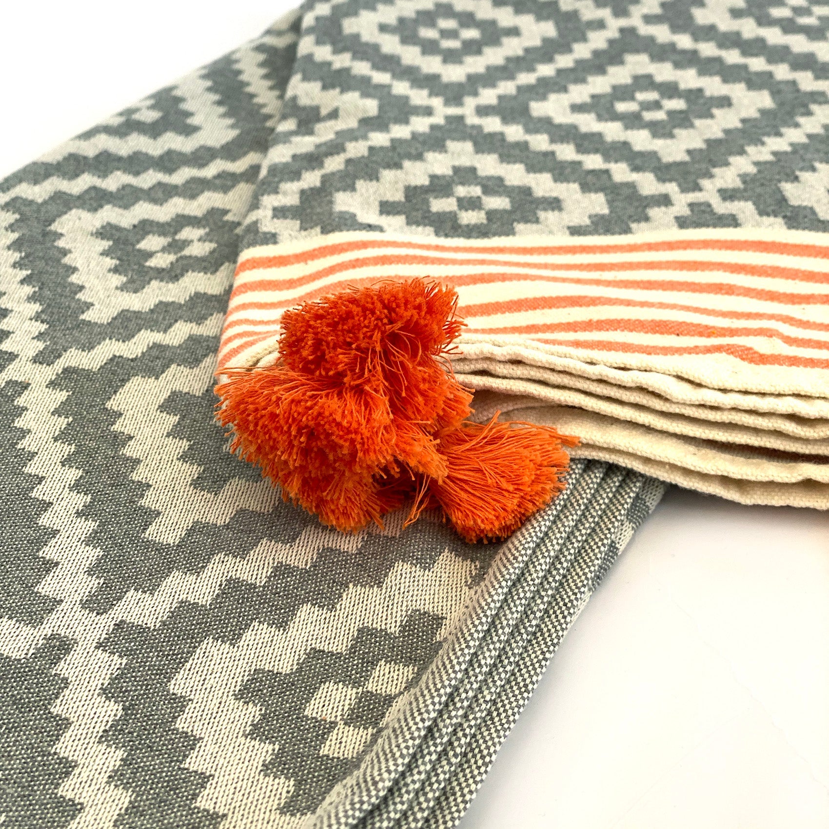 Merida Gray - Orange Turkish Towel / Blanket-4