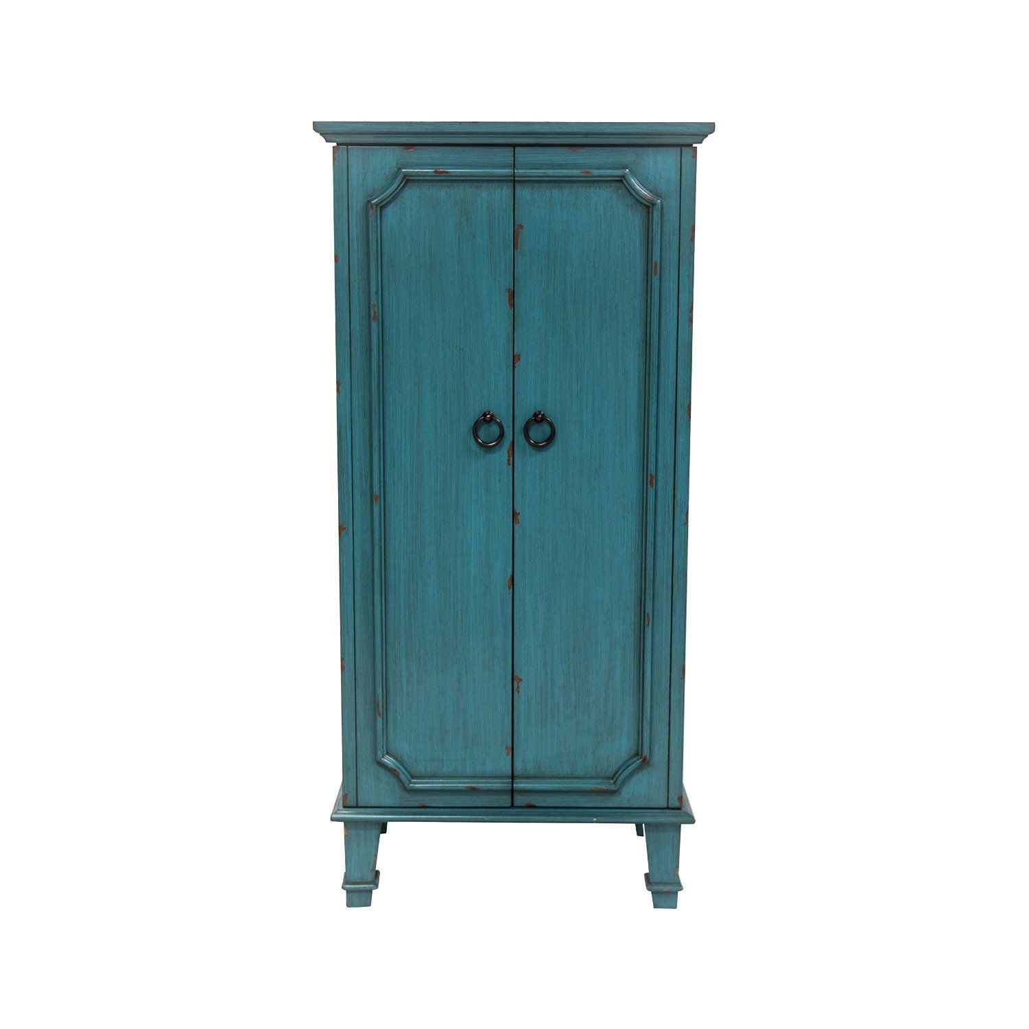 Vintage Turquoise Hand Painted Jewelry Armoire with Antique Drawer Pulls-0