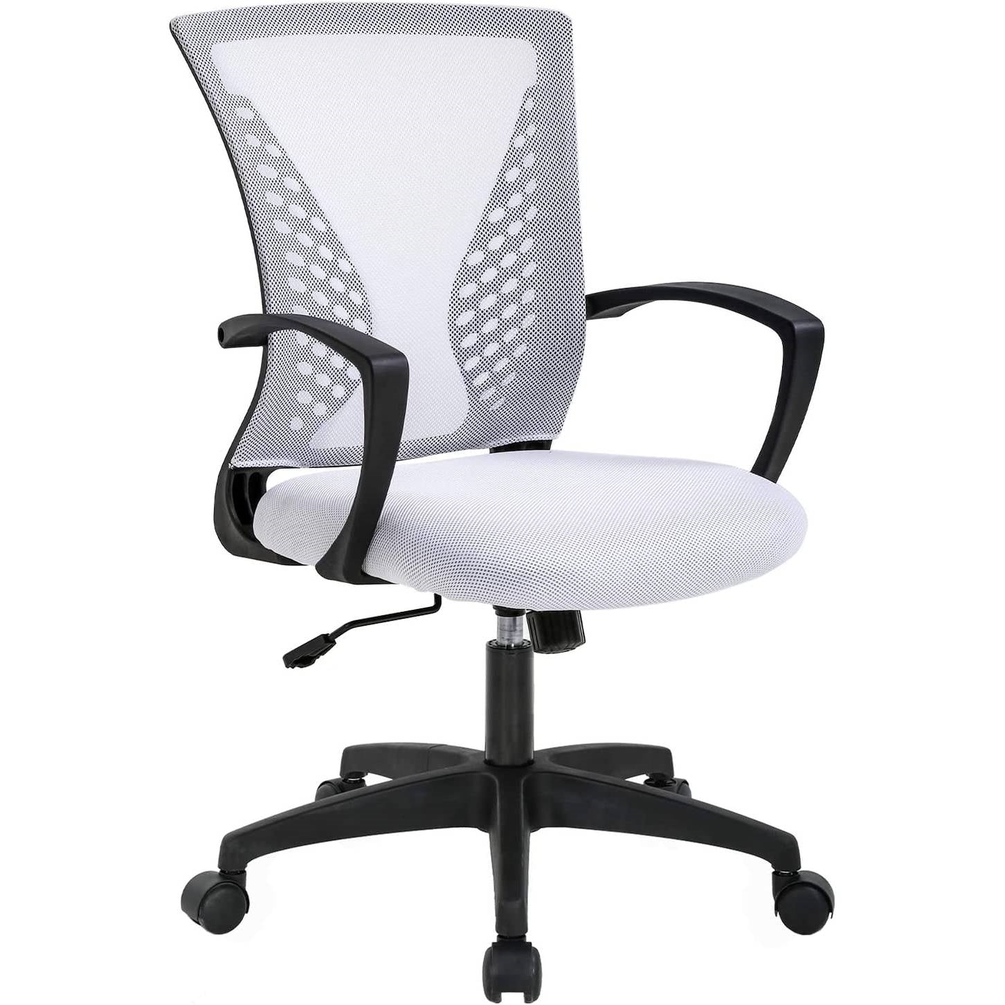 White Modern Mid-Back Office Desk Chair Ergonomic Mesh with Armrest on Wheels-0