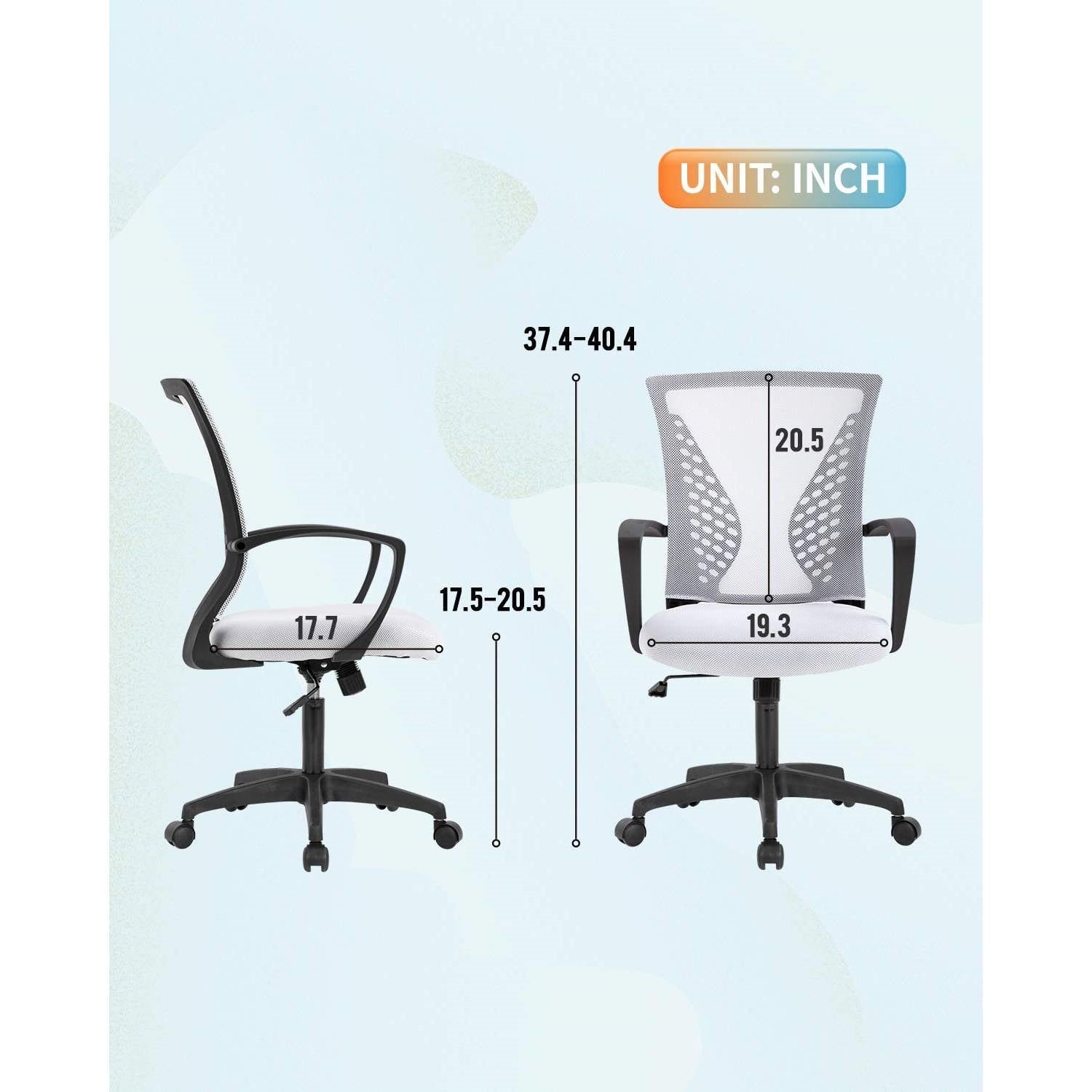 White Modern Mid-Back Office Desk Chair Ergonomic Mesh with Armrest on Wheels-3