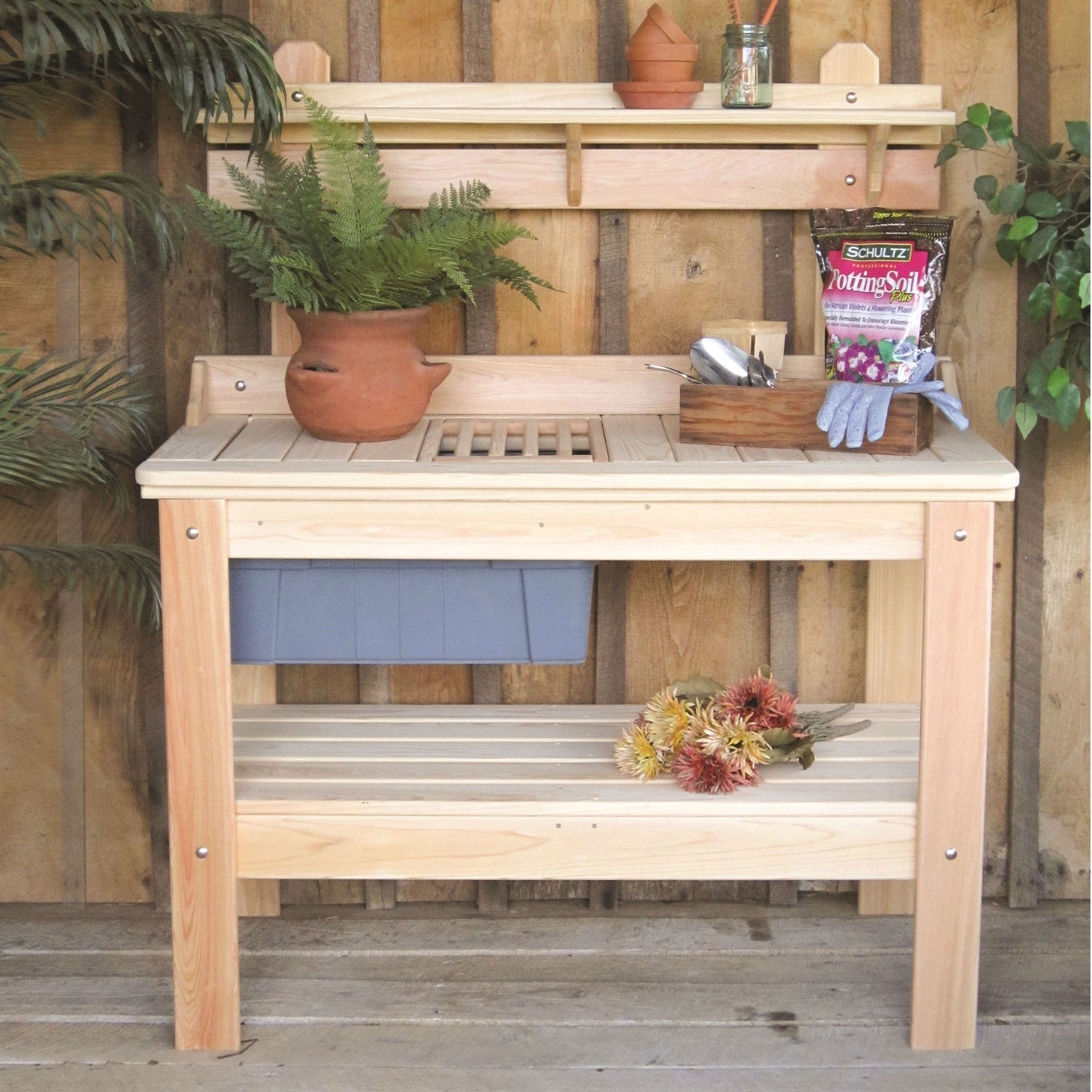 Wooden Potting Bench Garden Table  - Made in USA-0