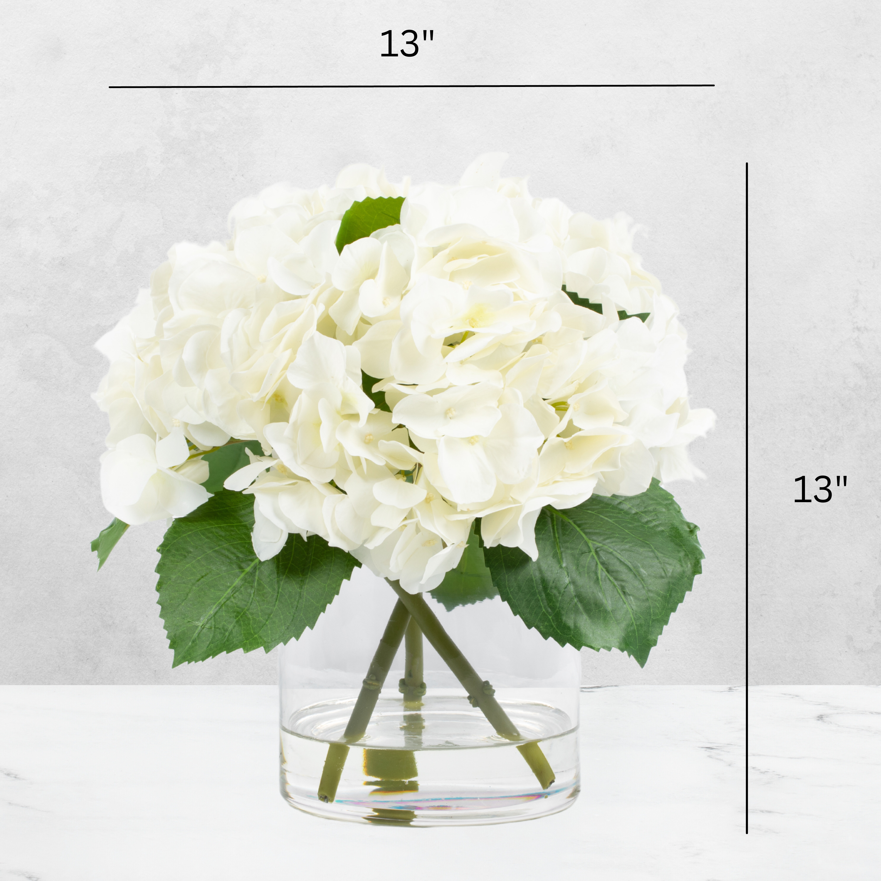 Faux hydrangea centerpiece arrangement in glass vase-1