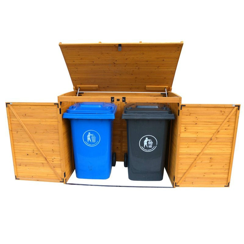 Outdoor 65 x 38 inch Wood Storage Shed for Trash Garbage Recycle Bins-2