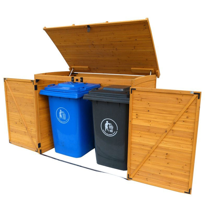 Outdoor 65 x 38 inch Wood Storage Shed for Trash Garbage Recycle Bins-3