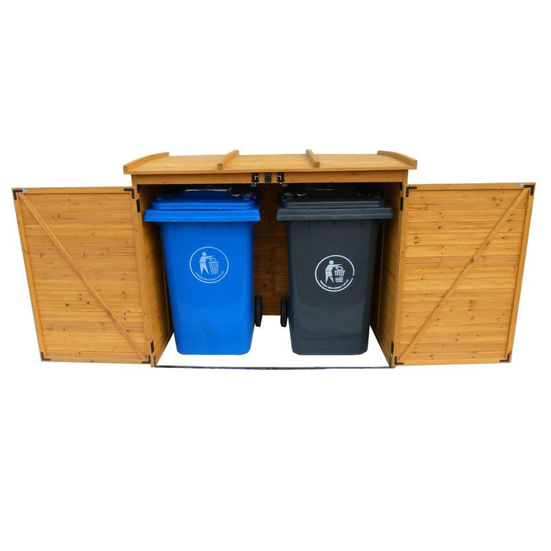 Outdoor 65 x 38 inch Wood Storage Shed for Trash Garbage Recycle Bins-4