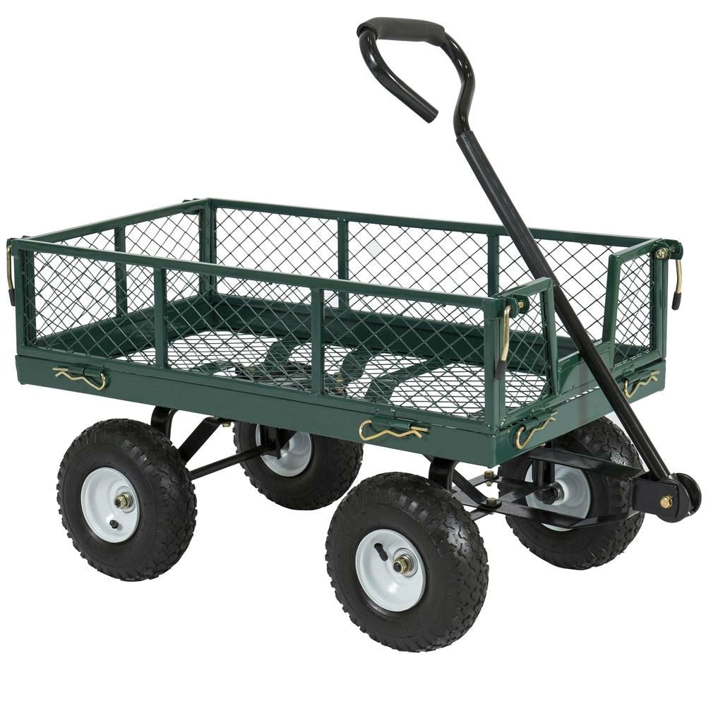 Heavy Duty Green Steel Garden Utility Cart Wagon with Removable Sides-0