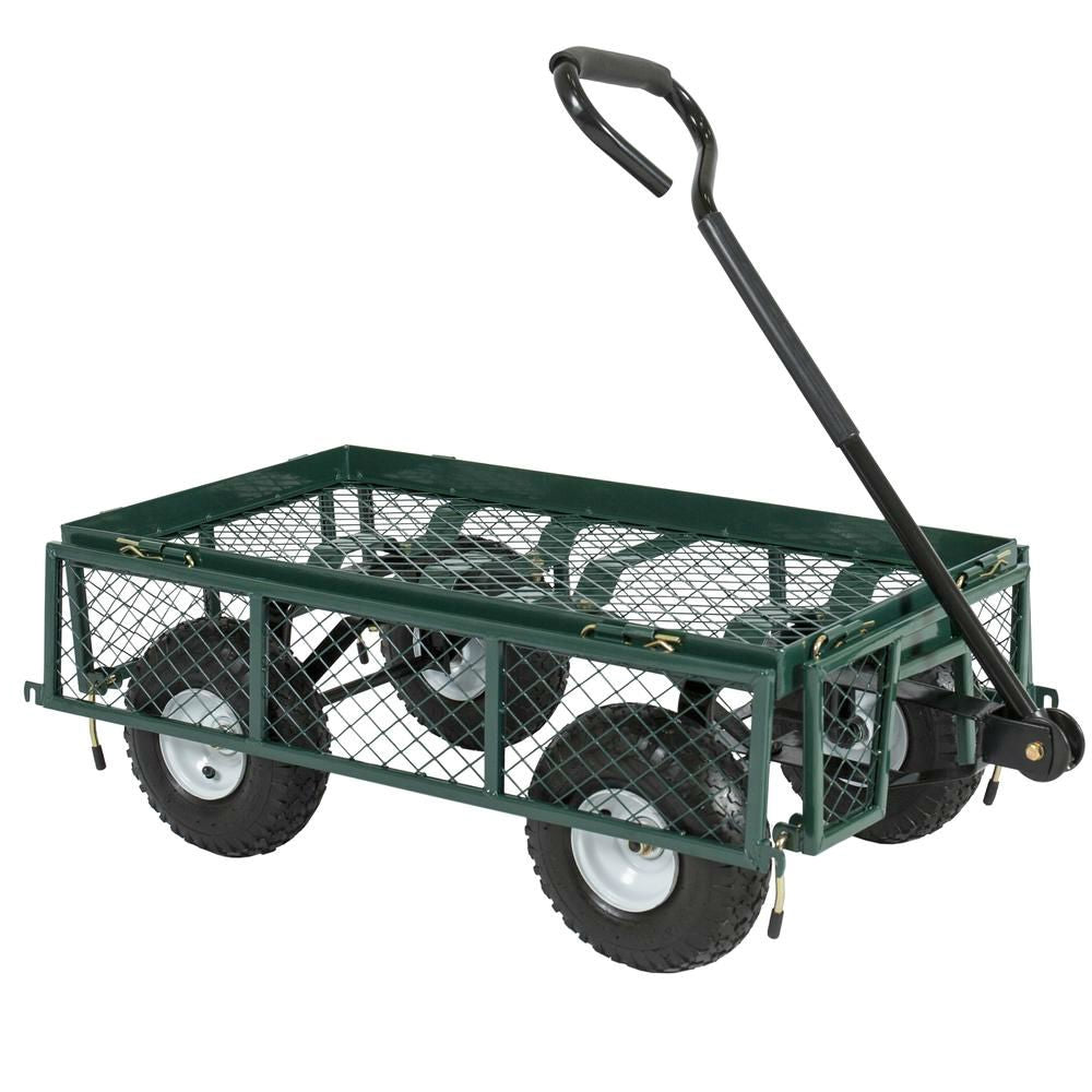 Heavy Duty Green Steel Garden Utility Cart Wagon with Removable Sides-1