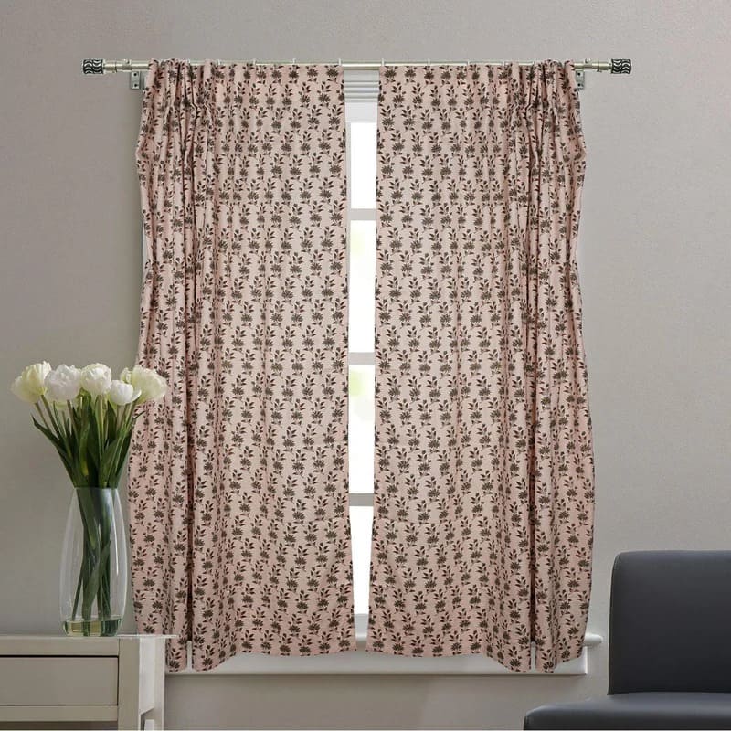 Block Print Blackout Linen Ring Curtain - Deepika