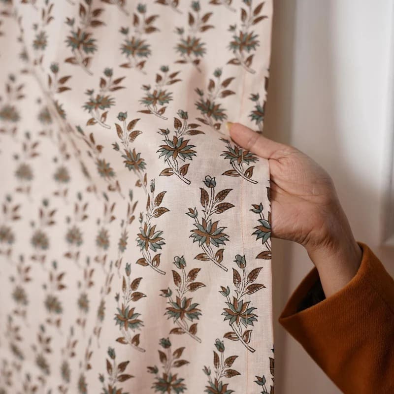 Block Print Blackout Linen Ring Curtain - Deepika