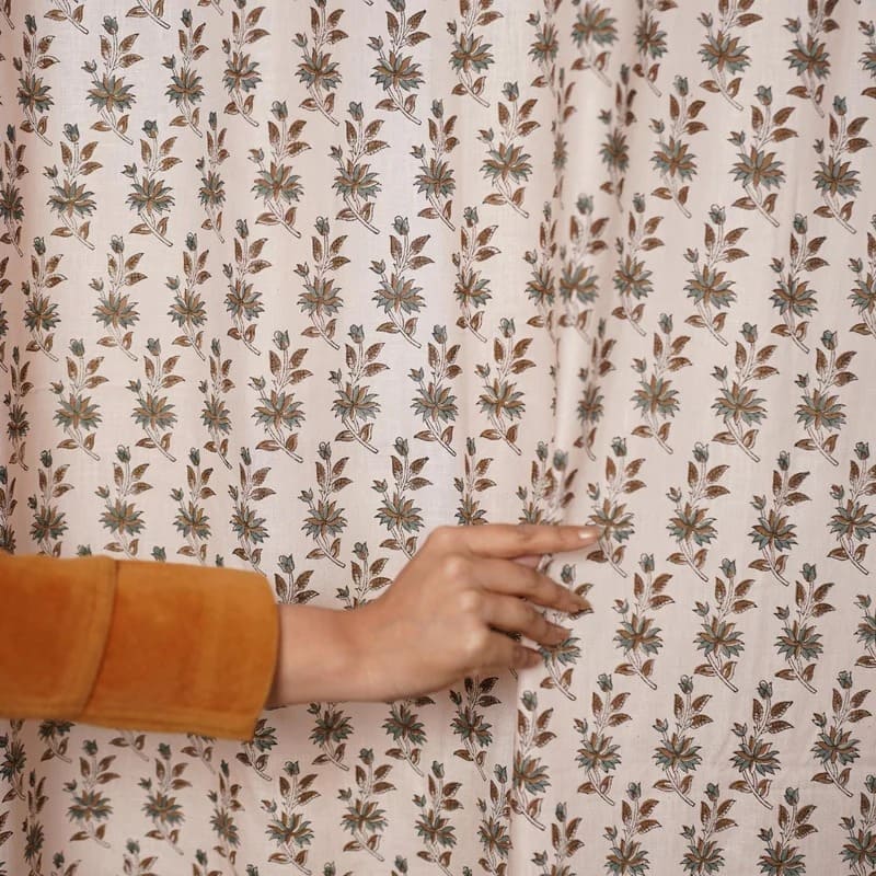 Block Print Blackout Linen Ring Curtain - Deepika