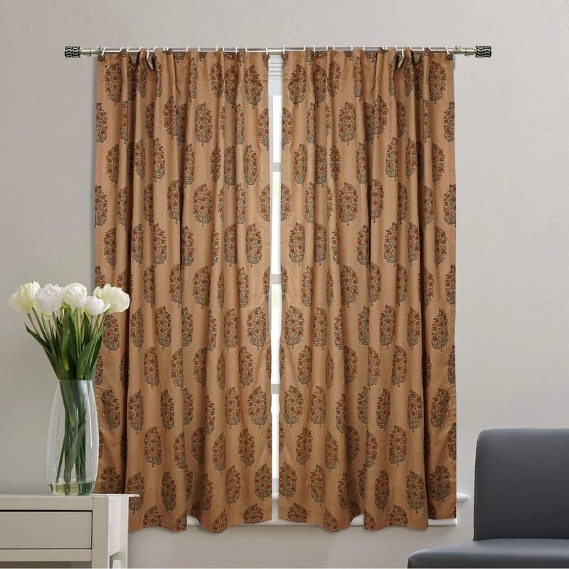 Indian Artisan Linen Brown Ring Curtain - Virat
