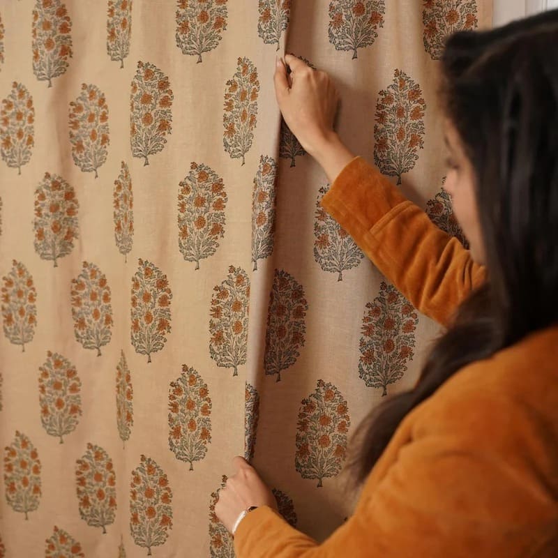 Indian Artisan Linen Brown Ring Curtain - Virat