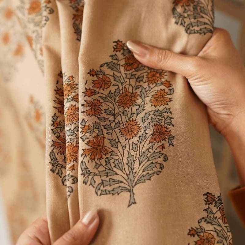 Indian Artisan Linen Brown Ring Curtain - Virat