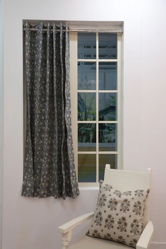 Indian Block Print Floral Amritvela Linen Curtains