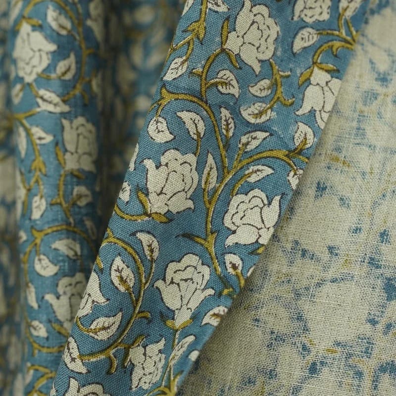 Block Print Linen Blackout Curtains - Amritvela