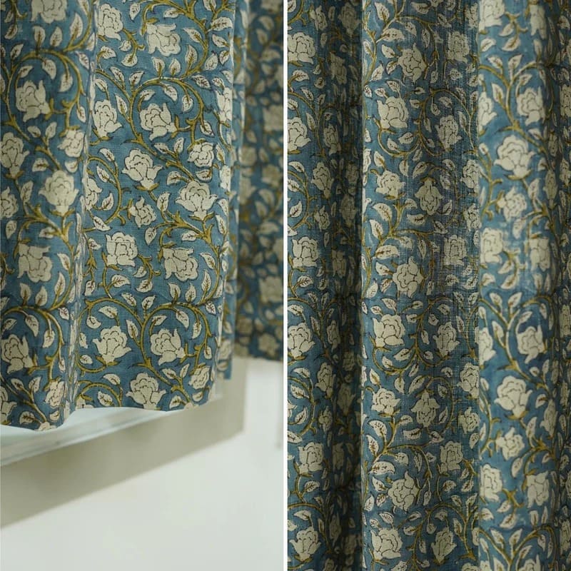 Block Print Linen Blackout Curtains - Amritvela