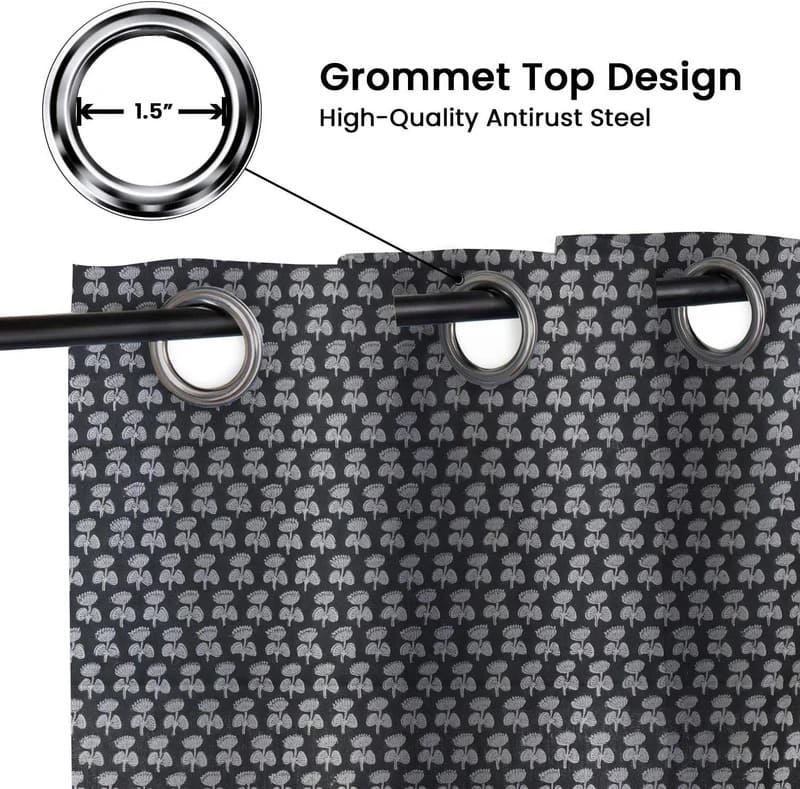 Hand Block Print Linen Blackout Ring Curtain - Damaru