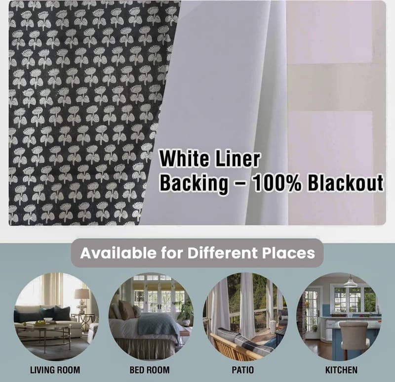 Hand Block Print Linen Blackout Ring Curtain - Damaru