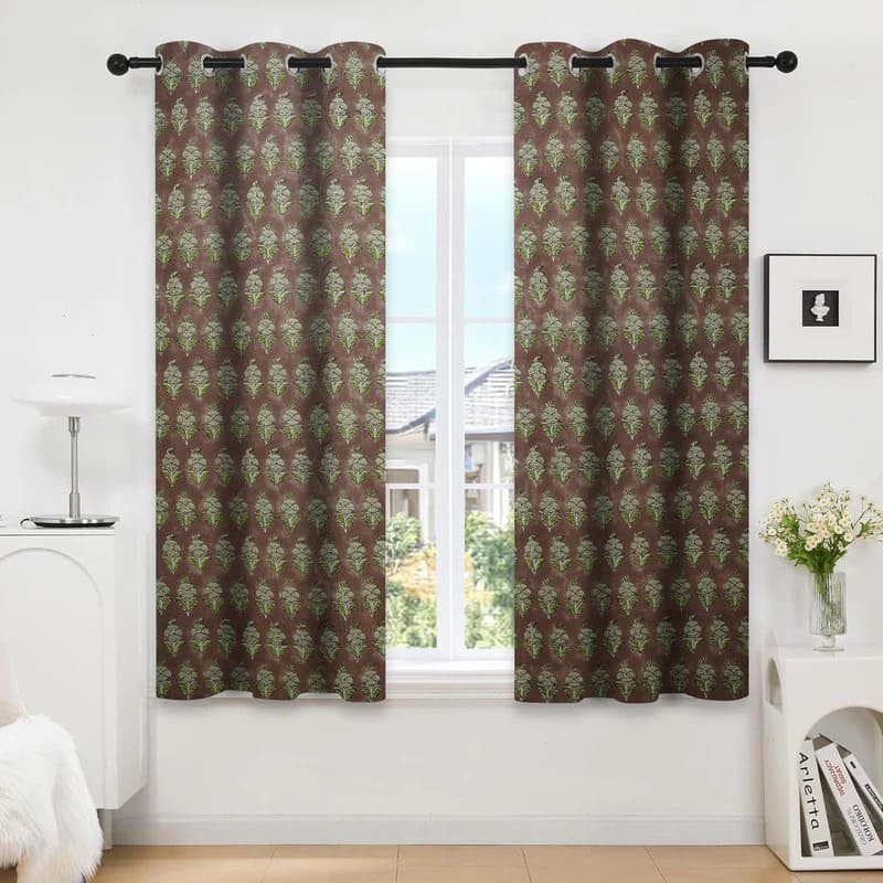 Block Print Floral Linen Blackout Curtains - Mormukut