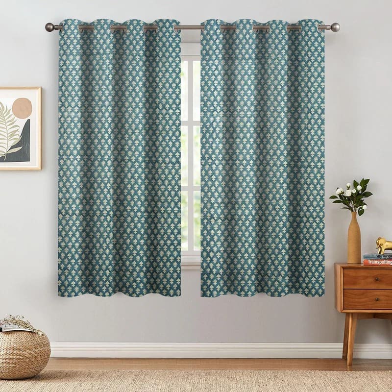 Block Print Blue Floral Grommet Pinkcity Curtains