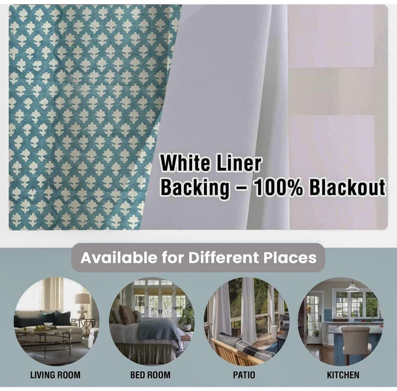 Block Print Blue Floral Grommet Pinkcity Curtains